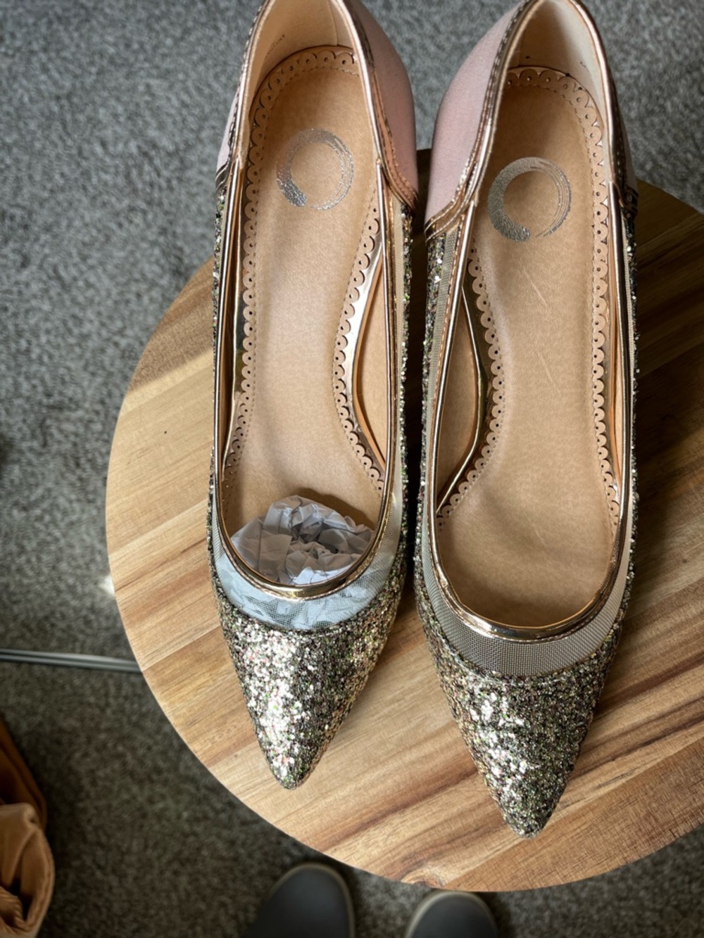 Journee Collection Pink and Gold Glitter Pointed Toe Flats - Picture 1 of 6